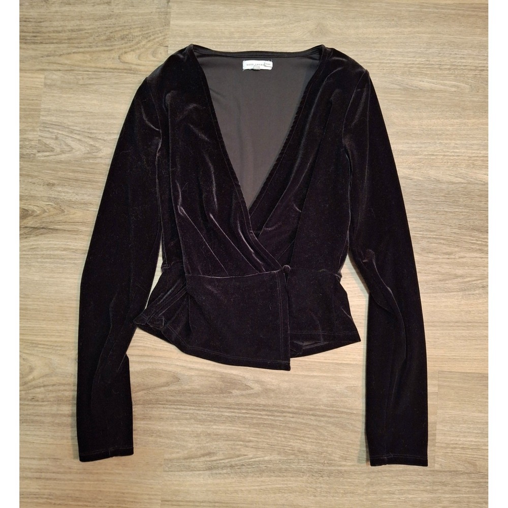 Good American Boho Gothic Black Velvet Wrap Blouse Women's Size 1 = US Small